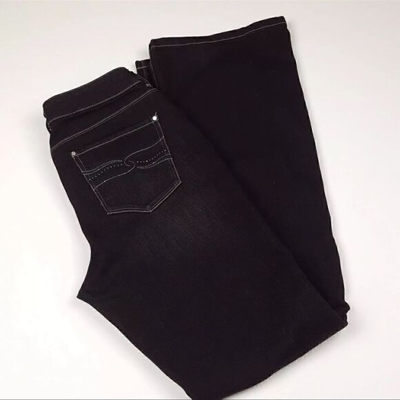 WHBM Size 4R Contour Flare Leg Black Wash Denim Jeans Embellished Bling Pockets - Picture 6 of 9